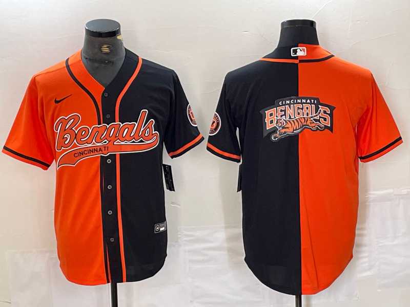 Mens Cincinnati Bengals Big Logo Orange Black Two Tone Cool Base Stitched Baseball Jersey->cincinnati bengals->NFL Jersey